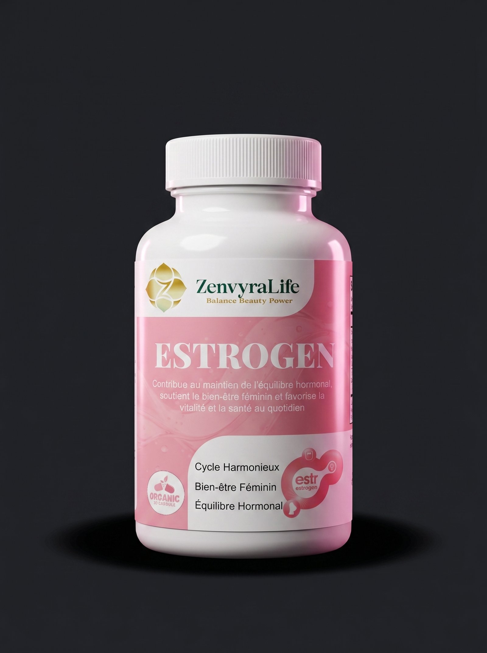 Estrogen supplement bottle by ZenveyraLife
